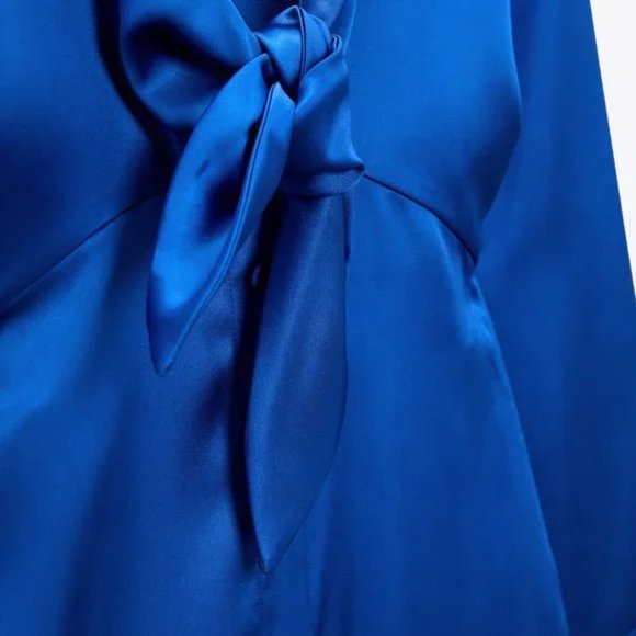 Zara Blue Mini Dress Long Sleeve Notched Collar - Picture 4 of 8